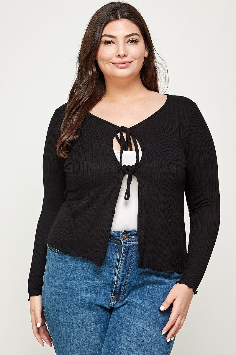 Solid Ribbed Pointelle Cardigan Naughty Smile Fashion