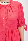 Solid Textured Button Down And Hi - Low Hem Dress With Tie Sleeve And Slip Dress