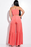 Solid Tie Front Spaghetti Strap Tank Top And Tiered Wide Leg Pants Two Piece Set Naughty Smile Fashion
