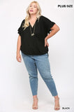 Solid Viscose Knit Surplice Top With Ruffle Sleeve Naughty Smile Fashion