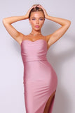 Spaghetti Strap Pleated Bust Front Slit Dress Naughty Smile Fashion