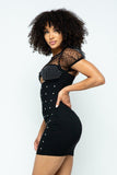 Stretchable Tight Mini Dress With Hot-fix Details And Center Back Open Zippered