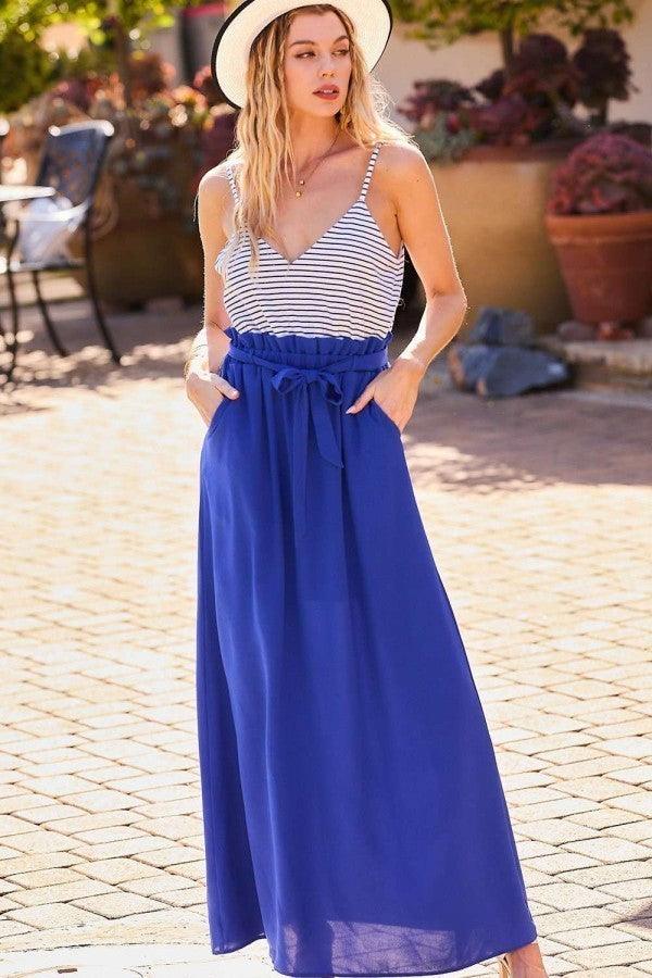 Striped Print Cami Sol Top Hi-waist Skirt Side Pocket Dress Naughty Smile Fashion