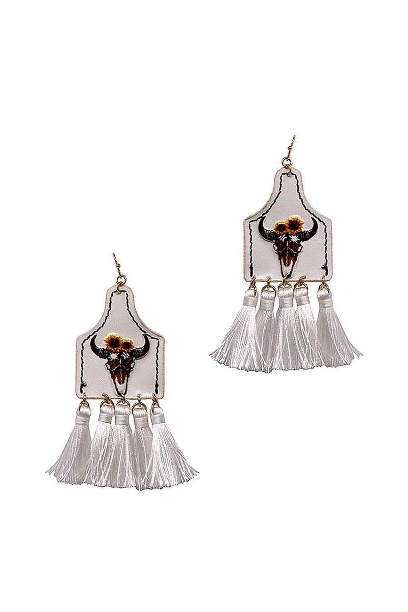 Stylish Western Cow Skull And Tassel Drop Earring Naughty Smile Fashion