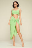 Summer Days Solid Crop Top & Split Thigh Twist Slit Skirt Set Naughty Smile Fashion