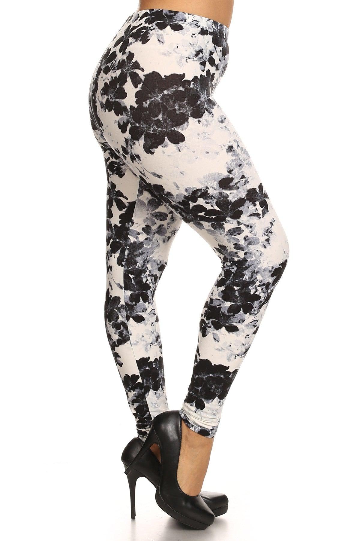 Super Soft Peach Skin Fabric, Floral Graphic Printed Knit Legging With Elastic Waist Detail Naughty Smile Fashion