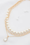 Teardrop Crystal Pearl Bead Layered Necklace