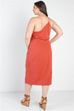 Terracotta Textured One Shoulder Sleeveless Midi Dress Naughty Smile Fashion