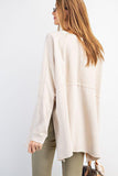 Terry Knit Upside Down Detailing Side Slits Pullover Tunic
