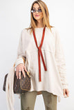 Terry Knit Upside Down Detailing Side Slits Pullover Tunic Naughty Smile Fashion