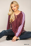Textured Color Mixed Tassel Tie Peasant Top With Reverse Stitch Detail Naughty Smile Fashion