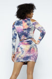 Tie Dye Open Shoulder Long Sleeve Top And Matching Skirt W Ruching Details