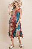Tie Dye Ribbed Brush Sleeveless Flowy Asymmetrical Hem Midi Dress #Dresswomen #Shorts #Youtubeshorts