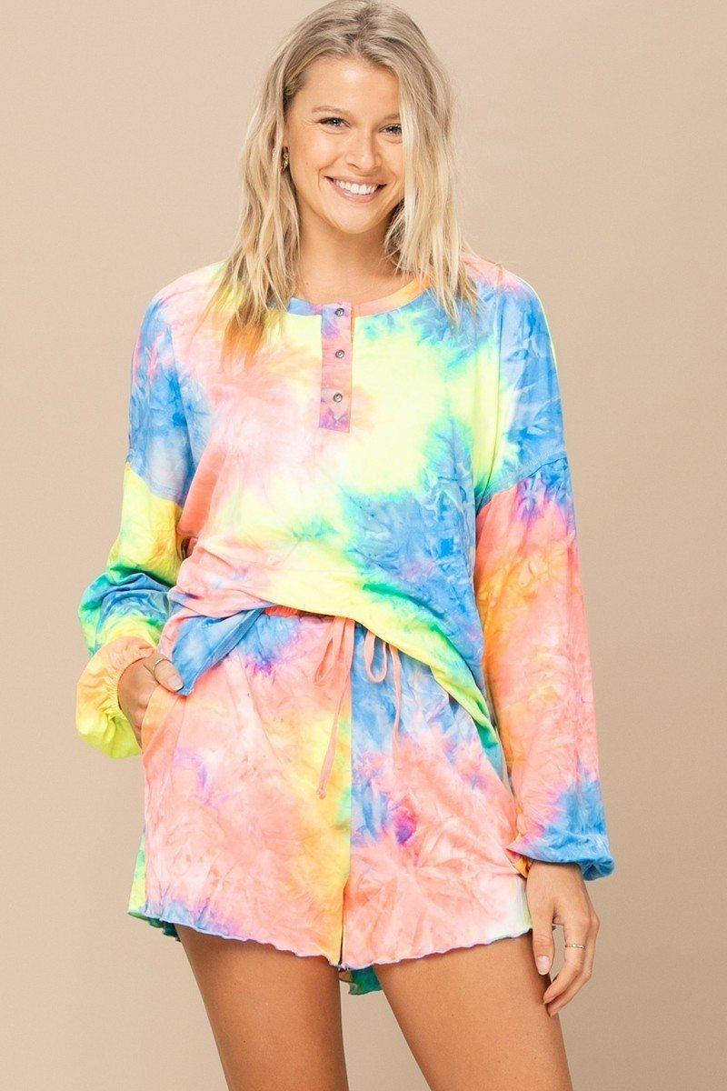 Tie-dye Printed Knit Top And Shorts Set Naughty Smile Fashion