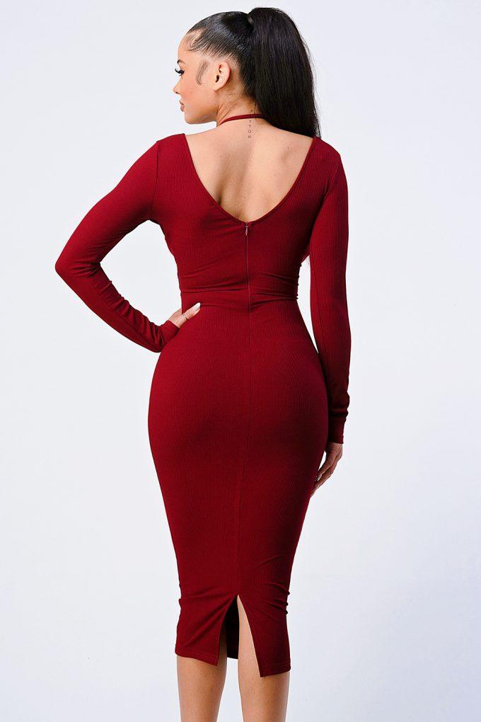 Trendy Front Shirring Cut-out Long Sleeved Dress