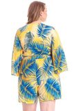 Tropical Leaf Print Kimono Sleeve Romper