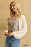 Tweed Bodice And Chiffon Square Top With Back Zipper Naughty Smile Fashion