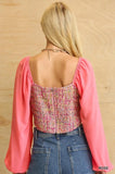 Tweed Bodice And Chiffon Square Top With Back Zipper Naughty Smile Fashion