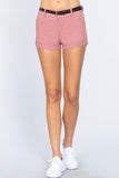 Twill Belted Short Pants Naughty Smile Fashion