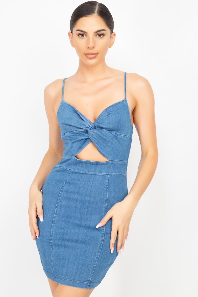 Twisted Front Cutout Denim Dress Naughty Smile Fashion