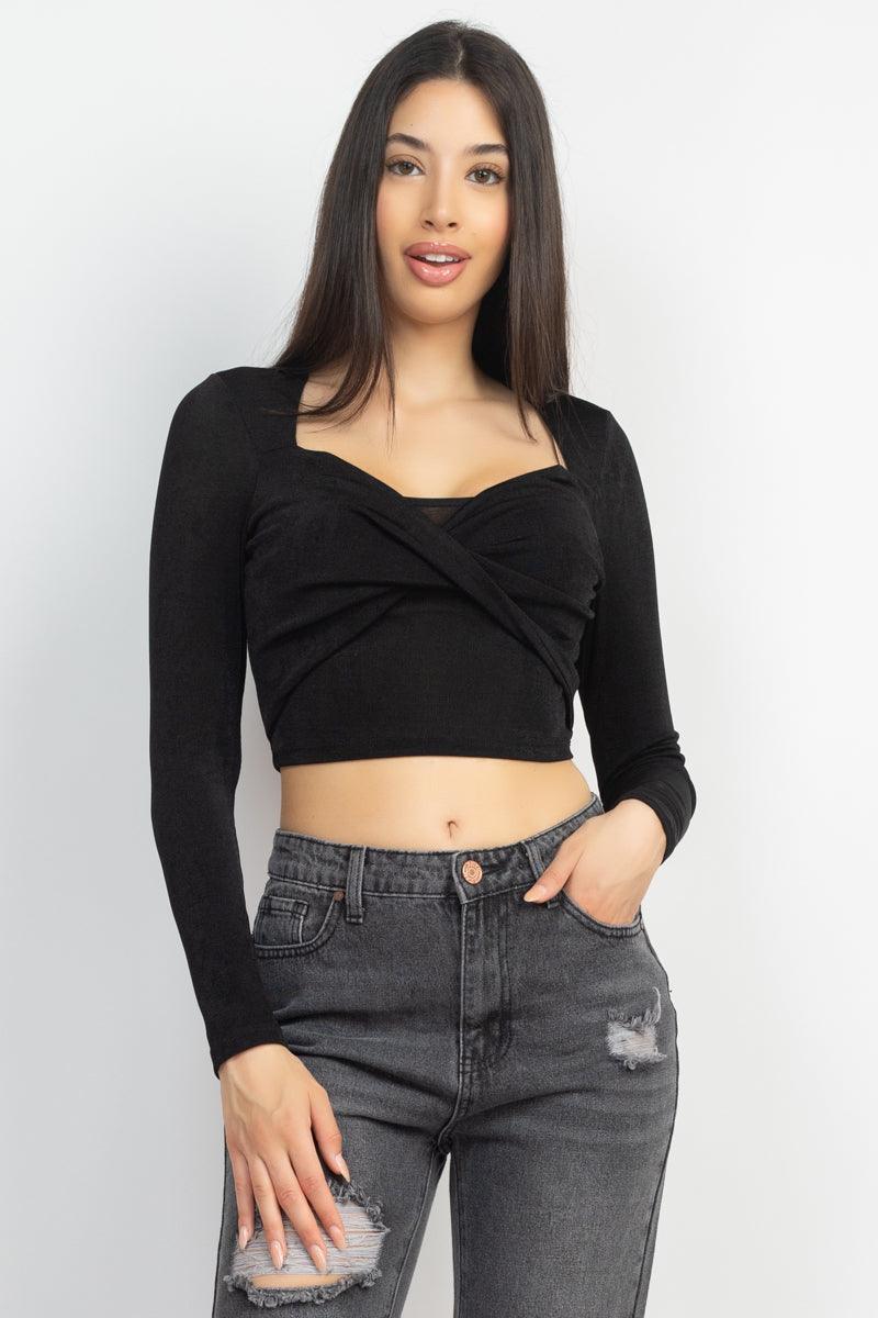 Twisted Velvety Long Sleeve Crop Top Naughty Smile Fashion