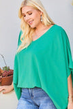 V Neck Dolman Sleeves Front Waist Elastic Solid Top Naughty Smile Fashion