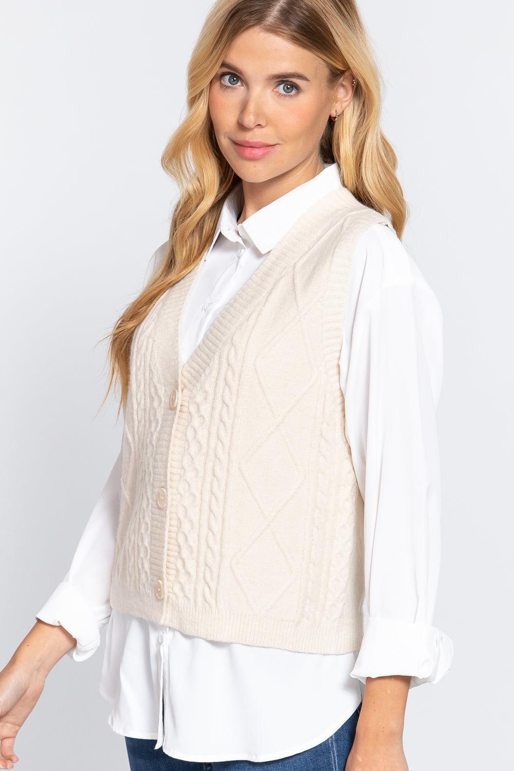 V-neck Cable Sweater Vest Cardigan Naughty Smile Fashion
