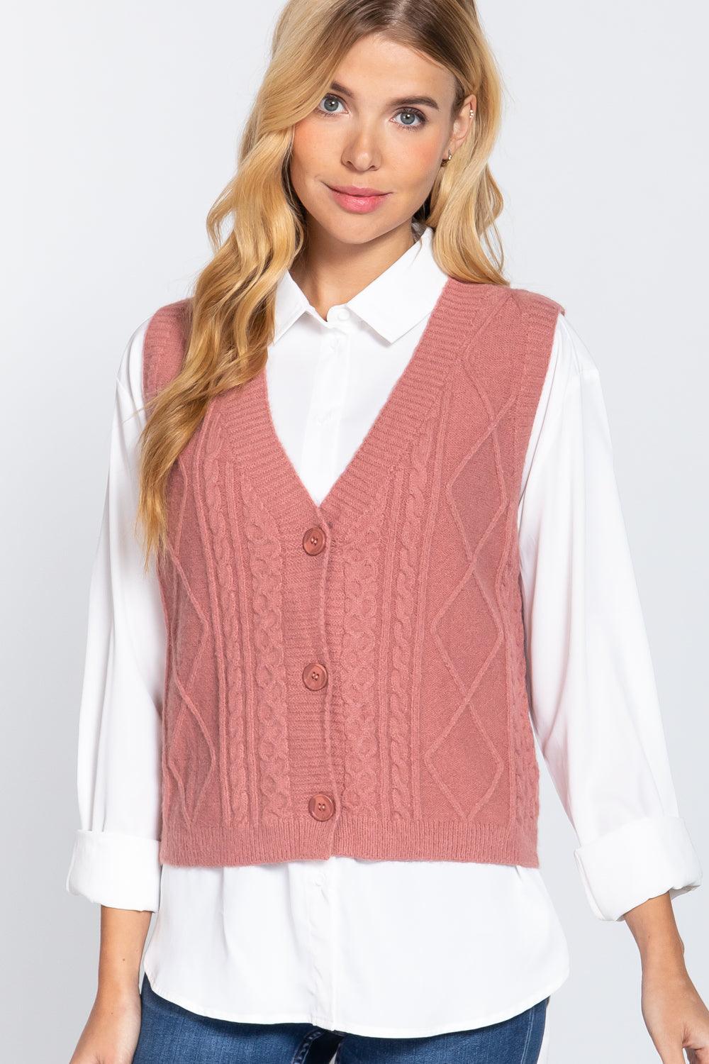 V-neck Cable Sweater Vest Cardigan Naughty Smile Fashion