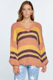 V-neck Cozy Thick Knit Stripe Pullover Sweater