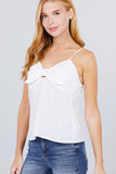 V-neck w/front bow tie eyelet woven cami top Naughty Smile Fashion