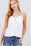 V-neck w/front bow tie eyelet woven cami top Naughty Smile Fashion