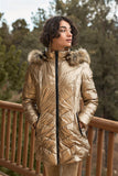 Vinyl Glossy Finish Fitted Faux Fur Hood Chevron Padded Puffer Jacket Naughty Smile Fashion