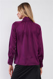 Violet Satin Long Sleeve Tie-neck Blouse Top Naughty Smile Fashion