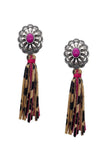 Western Style Natural Stone Faux Leather Tassel Dangle Earring Naughty Smile Fashion