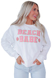 White BEACH BABE Slogan Graphic Casual Sweatshirt