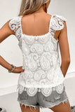 White Lace Crochet Ruffled Square Neck Tank Top Naughty Smile Fashion