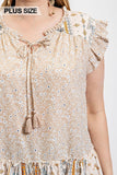 Woven Prints Mixed And Sleeveless Flutter Top With Tassel Tie Naughty Smile Fashion