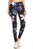 Yoga Style Banded Lined Galaxy Silhouette Floral Print, Full Length Leggings In A Slim Fitting Style With A Banded High Waist Naughty Smile Fashion