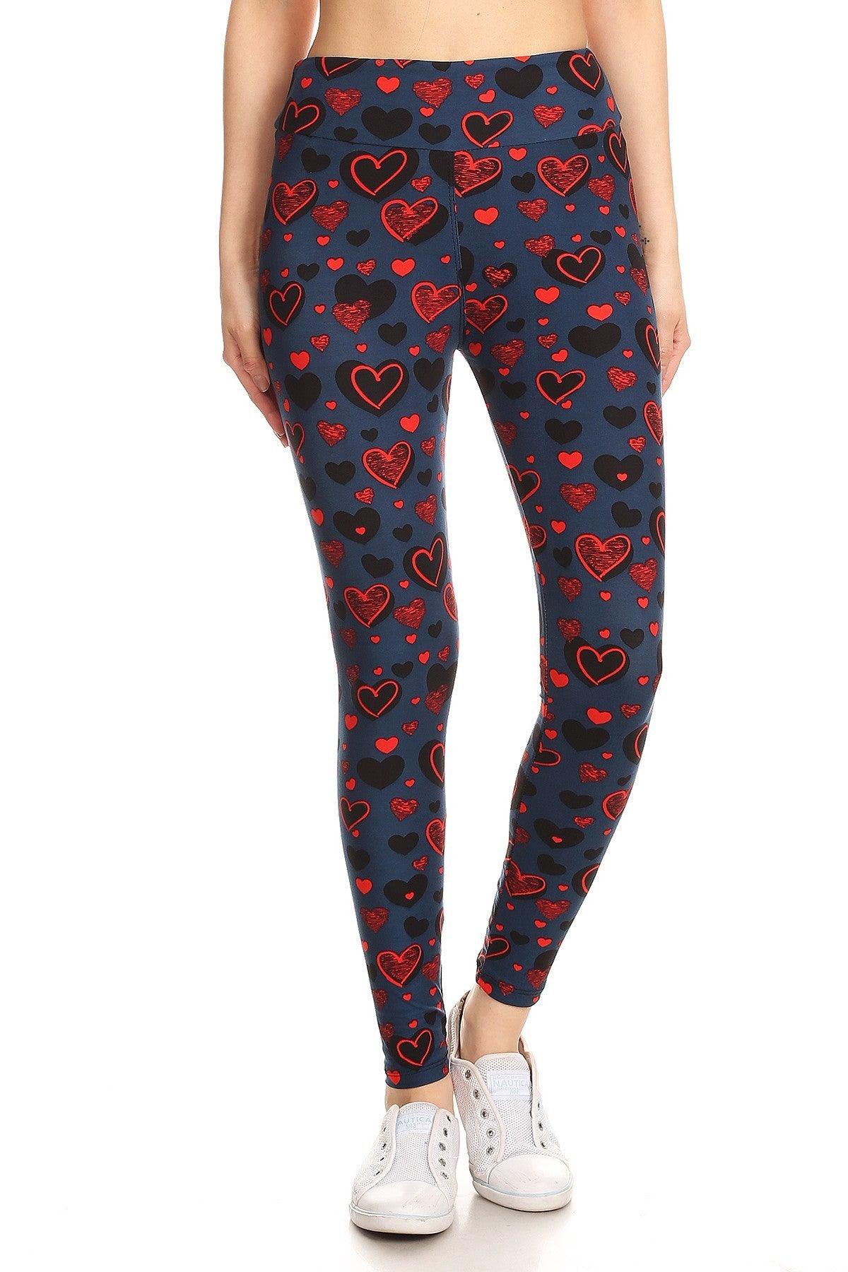 Yoga Style Banded Lined Heart Print, Full Length Leggings In A Slim Fitting Style With A Banded High Waist Naughty Smile Fashion