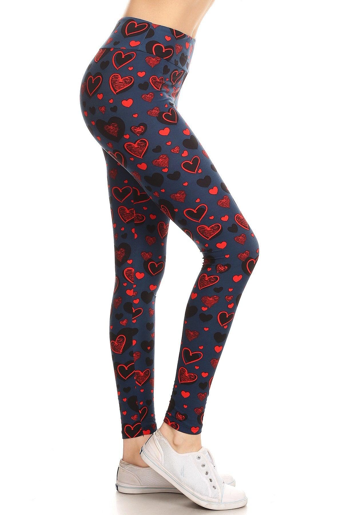 Yoga Style Banded Lined Heart Print, Full Length Leggings In A Slim Fitting Style With A Banded High Waist Naughty Smile Fashion