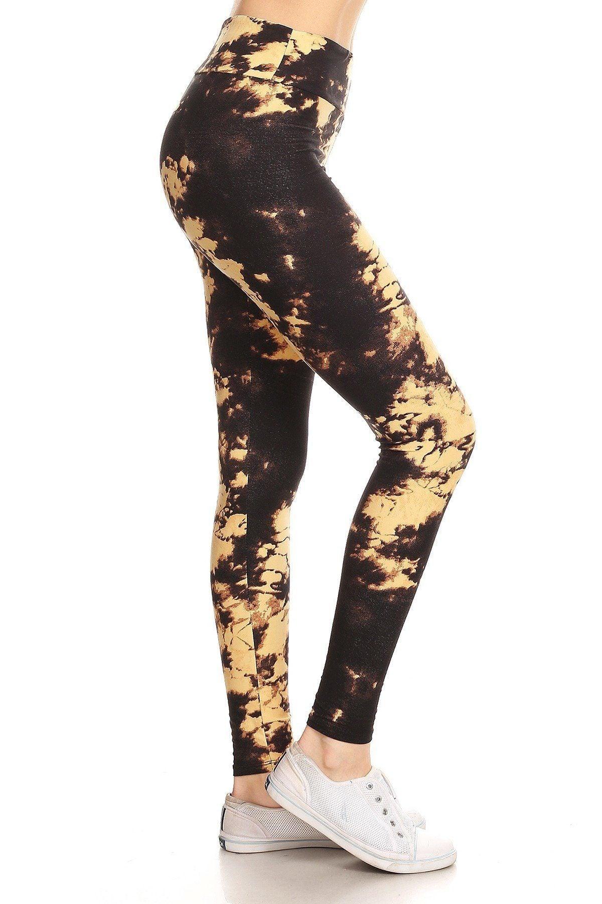 Yoga Style Banded Lined Tie Dye Print, Full Length Leggings In A Slim Fitting Style With A Banded High Waist.