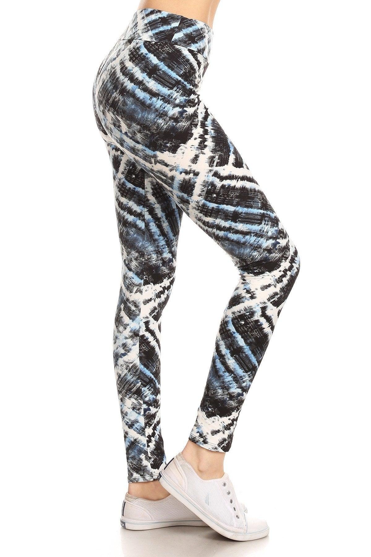 Yoga Style Banded Lined Tie Dye Printed Knit Legging With High Waist Naughty Smile Fashion