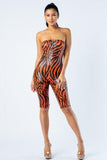 Zebra Print Tube Romper With Front O Ring Zipper Detail Naughty Smile Fashion