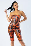 Zebra Print Tube Romper With Front O Ring Zipper Detail Naughty Smile Fashion